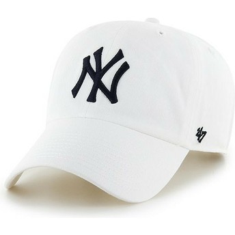 Cappellino visiera curva bianco di New York Yankees MLB Clean Up di 47 Brand
