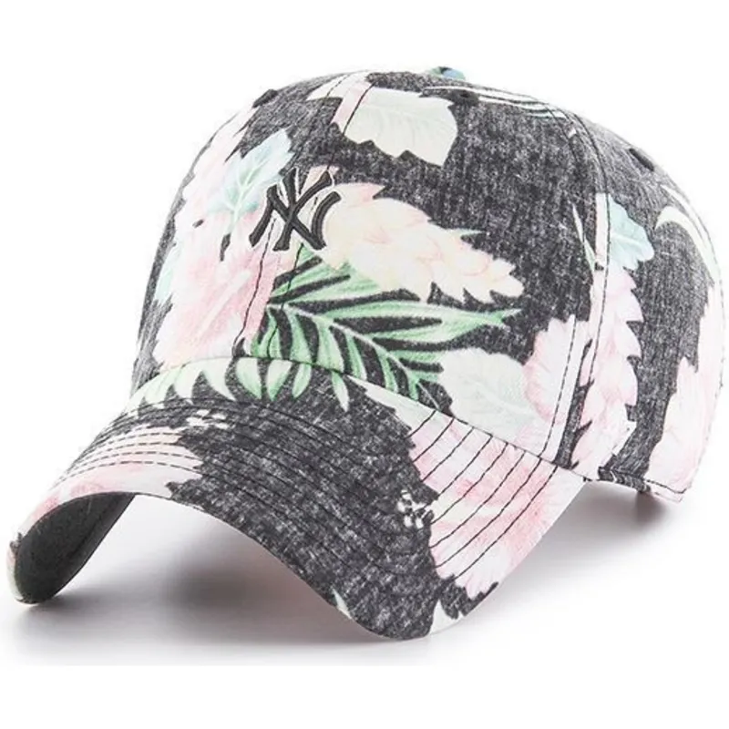 cappelli-curva-grigio-cinghia-regolabile-estampado-floral-dei-new-york-yankees-mlb-di-47-brand