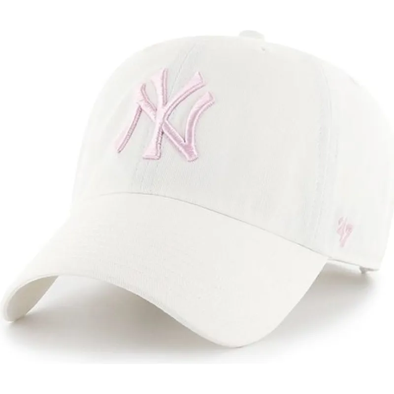 cappelli-curva-bianco-cinghia-regolabile-rosa-dei-new-york-yankees-mlb-di-47-brand