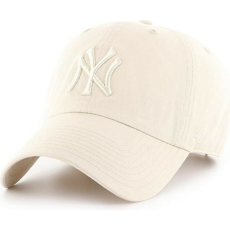 cappellino-visiera-curva-crema-con-logo-crema-di-new-york-yankees-mlb-clean-up-di-47-brand