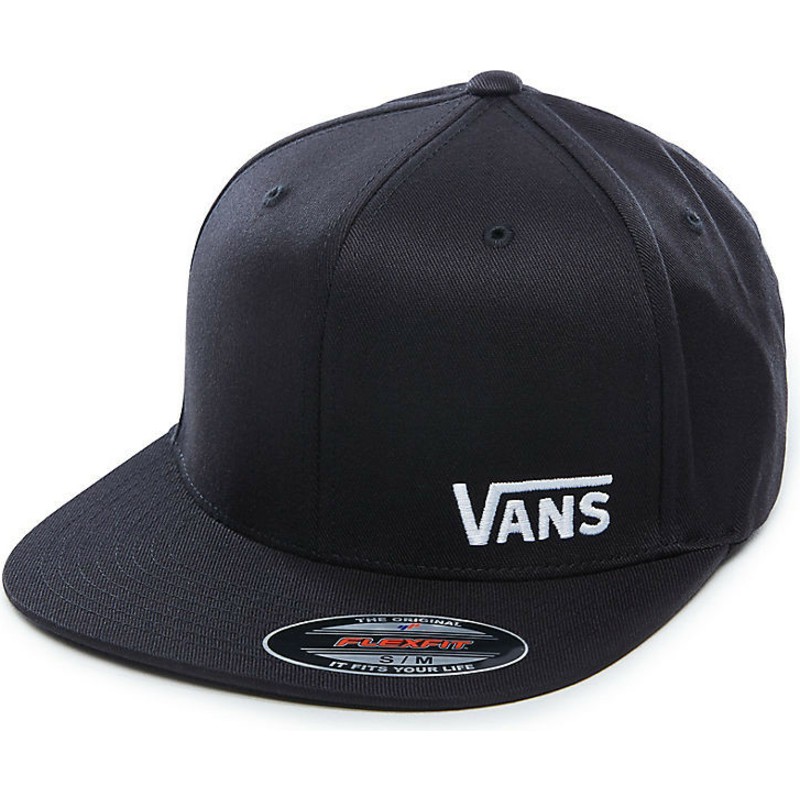 cappellino-visiera-piatta-nero-aderente-splitz-flexfit-di-vans