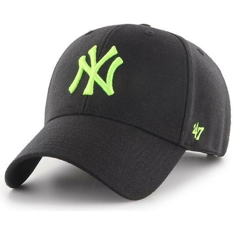 cappellino-visiera-curva-nero-snapback-con-logo-verde-di-new-york-yankees-mlb-mvp-di-47-brand