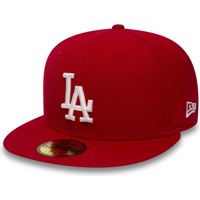 cappellino-visiera-piatta-rosso-aderente-59fifty-essential-di-los-angeles-dodgers-mlb-di-new-era