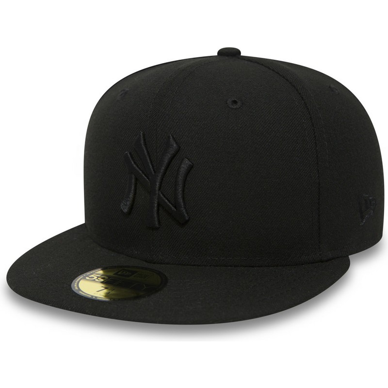 cappellino-visiera-piatta-nero-aderente-59fifty-black-on-black-di-new-york-yankees-mlb-di-new-era