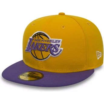 Cappellino visiera piatta giallo aderente 59FIFTY Essential di Los Angeles Lakers NBA di New Era