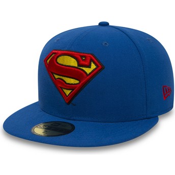 Cappellino visiera piatta blu aderente 59FIFTY Superman Character Essential Warner Bros. di New Era