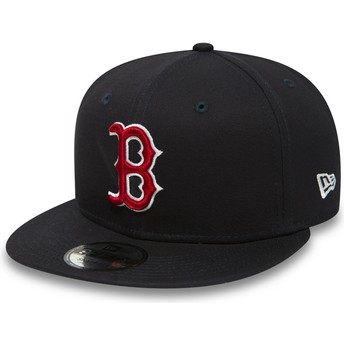 Cappellino visiera piatta blu marino regolabile 9FIFTY Essential di Boston Red Sox MLB di New Era