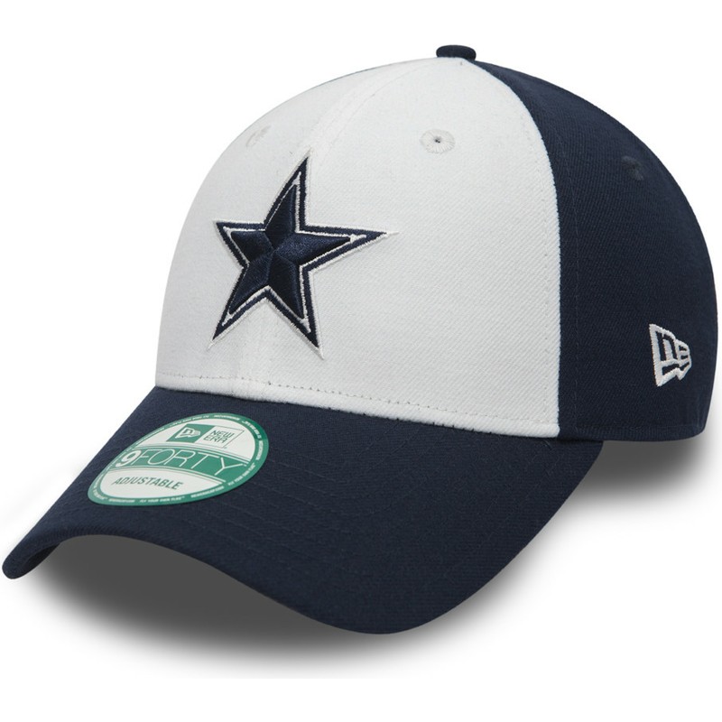 cappellino-visiera-curva-bianco-e-blu-marino-regolabile-9forty-the-league-di-dallas-cowboys-nfl-di-new-era