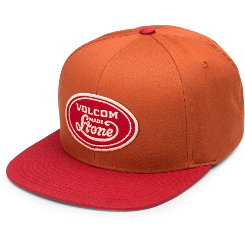 cappellino-visiera-piatta-arancione-snapback-con-visiera-rossa-cresticle-copper-di-volcom
