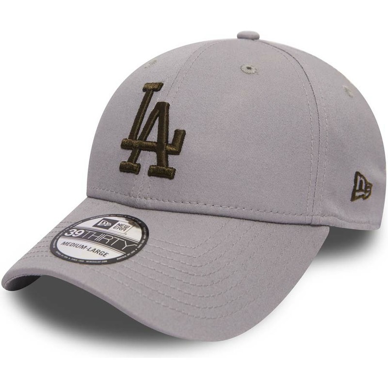 cappellino-visiera-curva-grigio-aderente-con-logo-oro-39thirty-essential-di-los-angeles-dodgers-mlb-di-new-era
