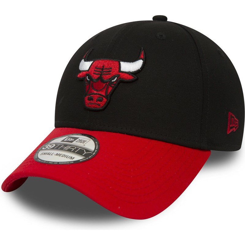 cappellino-visiera-curva-nero-e-rosso-aderente-39thirty-black-base-di-chicago-bulls-nba-di-new-era