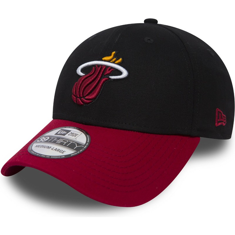 cappellino-visiera-curva-nero-e-rosso-aderente-39thirty-black-base-di-miami-heat-nba-di-new-era