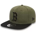 cappellino-visiera-piatta-verde-snapback-con-logo-e-visiera-nera-9fifty-seasonal-heather-di-boston-red-sox-mlb-di-new-era