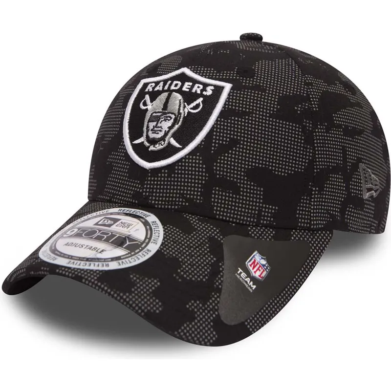 cappelli-curva-nero-cinghia-regolabile-9forty-night-time-reflective-dei-las-vegas-raiders-nfl-di-new-era