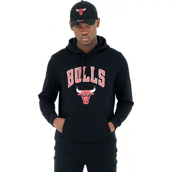 Felpa con cappuccio nera Pullover Hoody di Chicago Bulls NBA di New Era