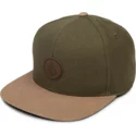 cappellino-visiera-piatta-verde-snapback-con-visiera-marrone-quarter-fabric-army-di-volcom