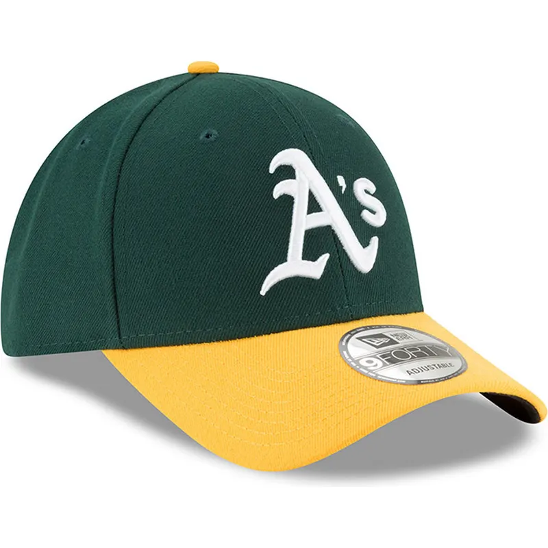 cappellino-curvo-verde-e-giallo-regolabile-9forty-the-league-di-oakland-athletics-mlb-di-new-era