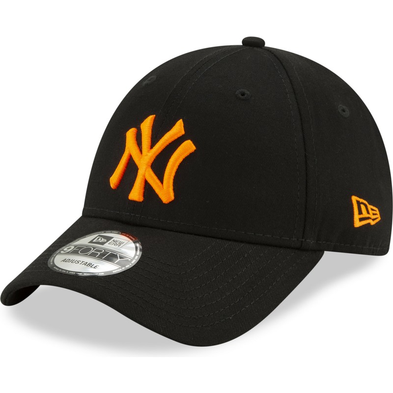 new-era-curved-brim-orange-logo-9forty-league-essential-neon-new-york-yankees-mlb-black-adjustable-cap