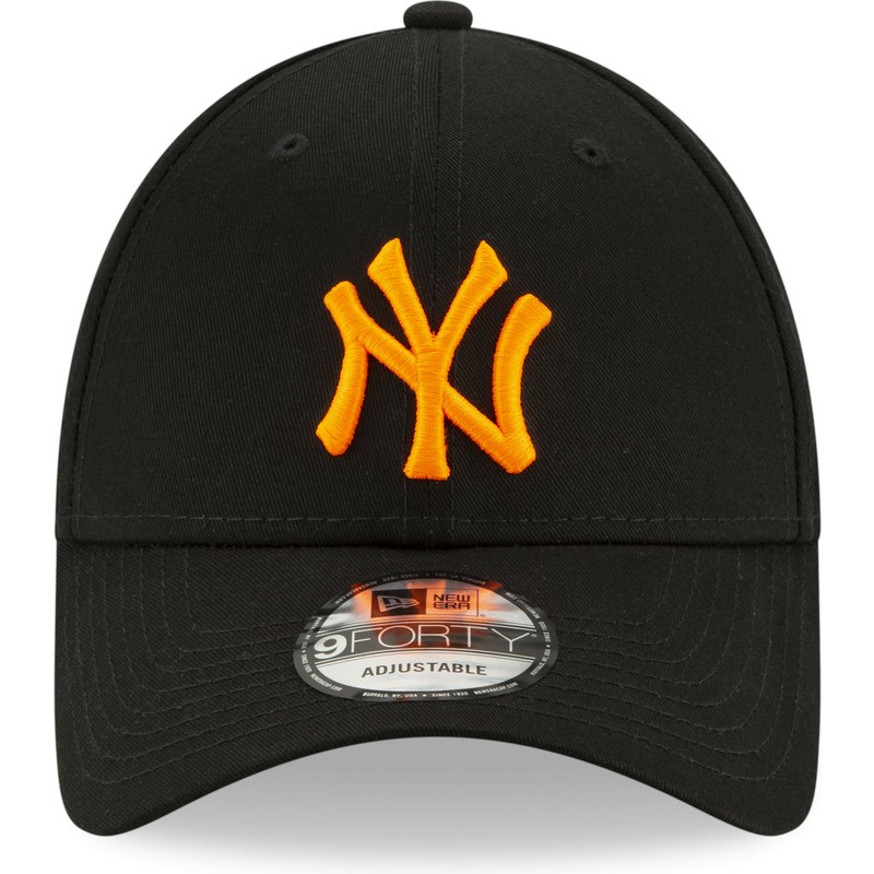 new-era-curved-brim-orange-logo-9forty-league-essential-neon-new-york-yankees-mlb-black-adjustable-cap