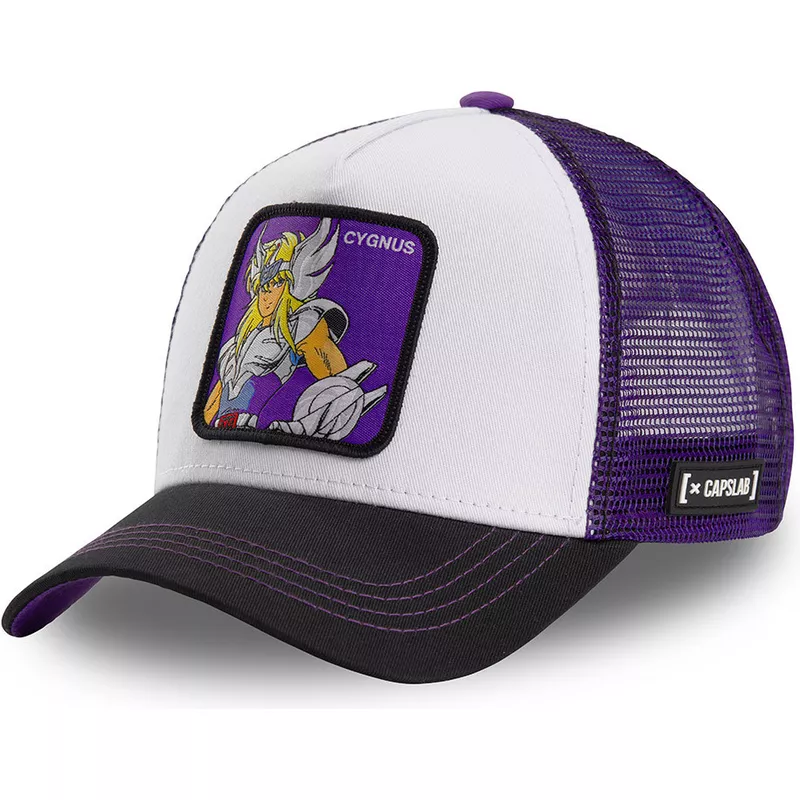 capslab-cygnus-hyoga-cyg1-saint-seiya-knights-of-the-zodiac-white-purple-and-black-trucker-hat