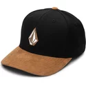 volcom-curved-brim-asphalt-black-full-stone-hthr-xfit-black-fitted-cap-with-brown-visor