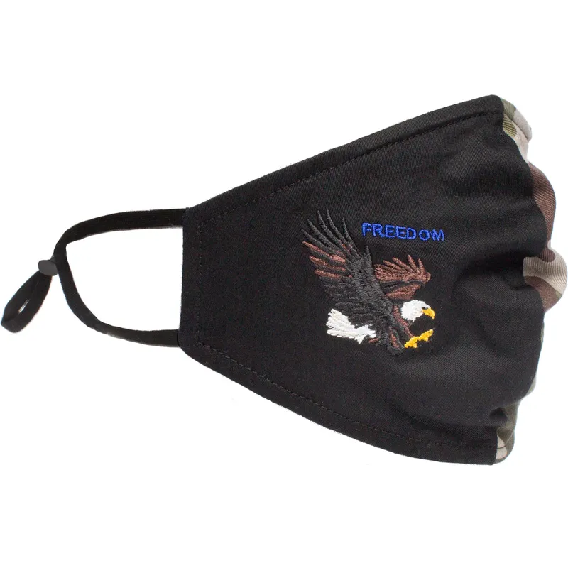 mascherine-e-protezione-nero-dei-mascarilla-reutilizable-negra-y-camuflaje-aguila-high-flyer-the-farm-di-goorin-bros