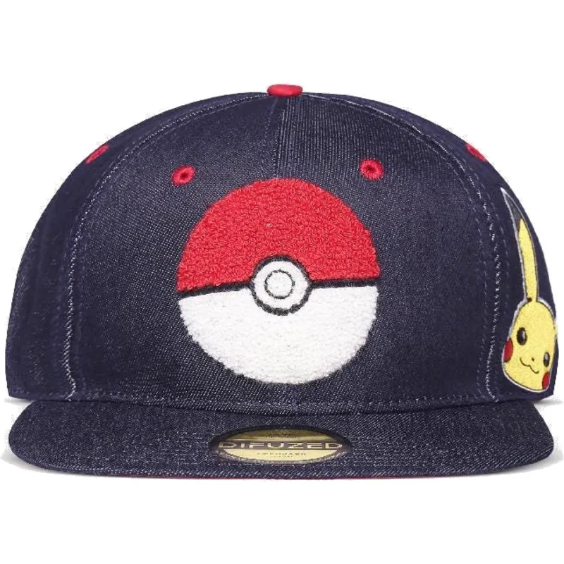 berretto-piatto-blu-jeans-snapback-poke-ball-pikachu-pokemon-di-difuzed