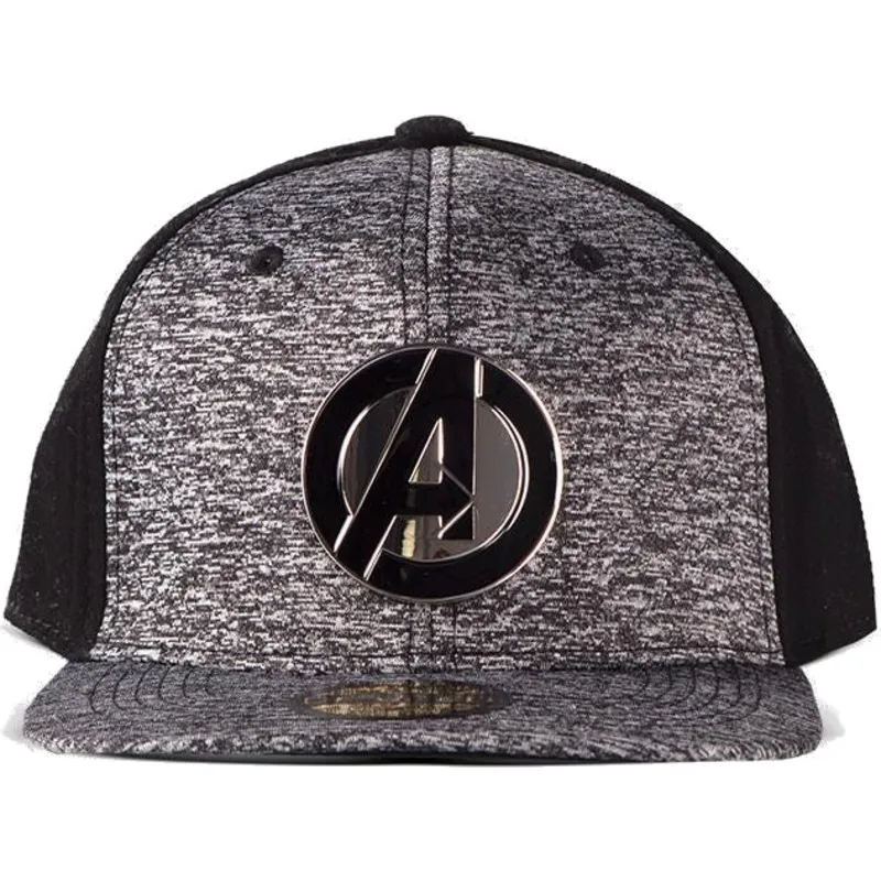 berretto-piatto-grigio-e-nero-snapback-metal-avengers-logo-marvel-comics-di-difuzed
