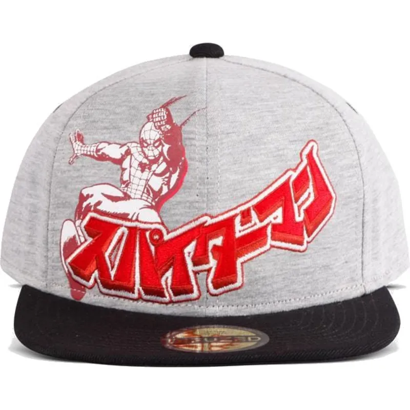 berretto-piatto-grigio-e-nero-snapback-spider-man-japanese-marvel-comics-di-difuzed