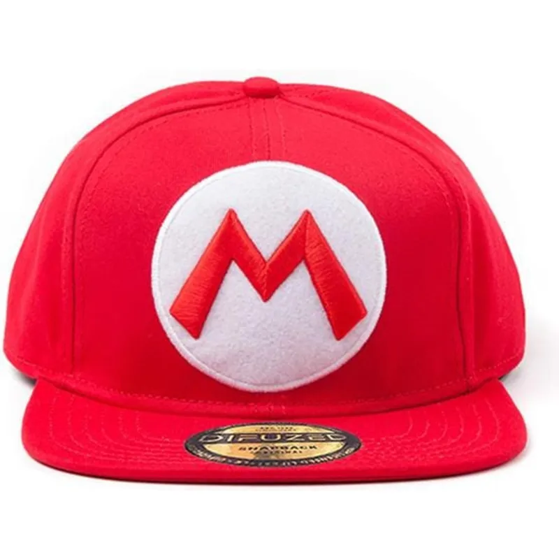 cappello-piatto-rosso-snapback-mario-logo-super-mario-bros-di-difuzed