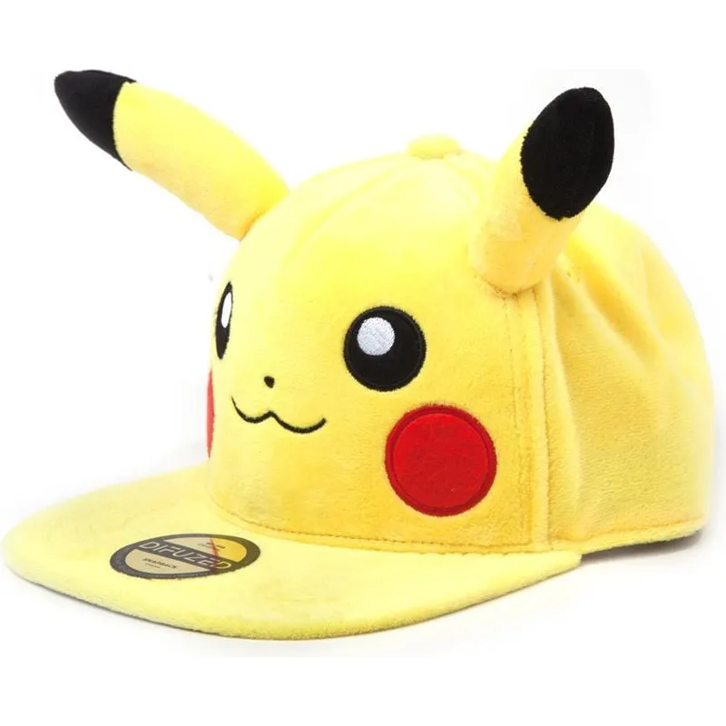 berretto-piatto-giallo-snapback-pikachu-plush-pokemon-di-difuzed