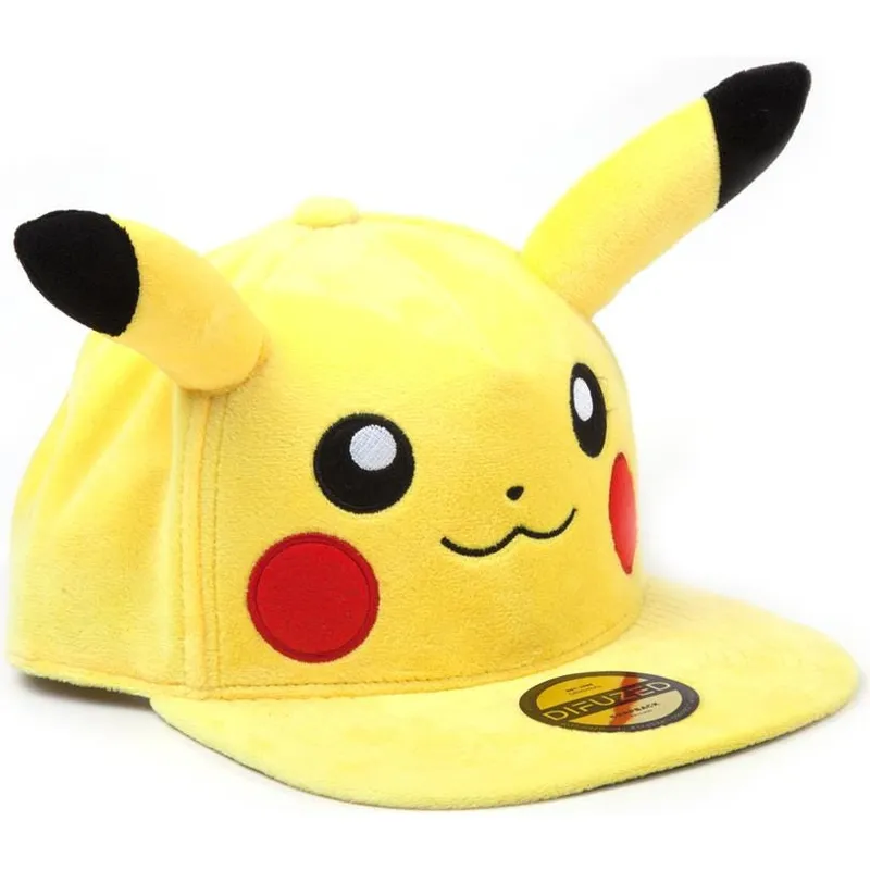 berretto-piatto-giallo-snapback-pikachu-plush-pokemon-di-difuzed