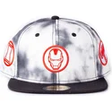 berretto-piatto-bianco-e-nero-snapback-iron-man-tye-dye-badge-marvel-comics-di-difuzed