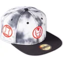 berretto-piatto-bianco-e-nero-snapback-iron-man-tye-dye-badge-marvel-comics-di-difuzed