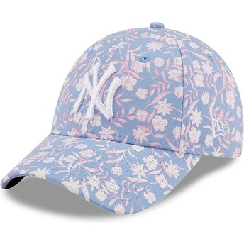 New Era Curved Brim 9FORTY Floral New York Yankees MLB Blue and Pink Adjustable Cap