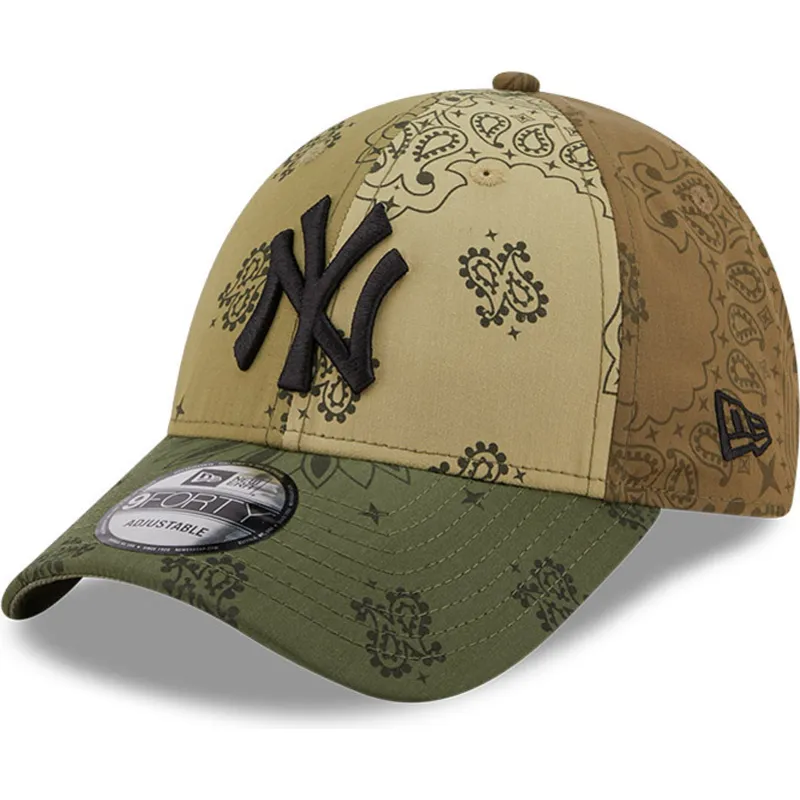 cappelli-curva-verde-cinghia-regolabile-9forty-paisley-print-dei-new-york-yankees-mlb-di-new-era