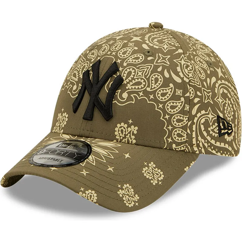 cappelli-curva-verde-cinghia-regolabile-9forty-paisley-print-dei-new-york-yankees-mlb-di-new-era
