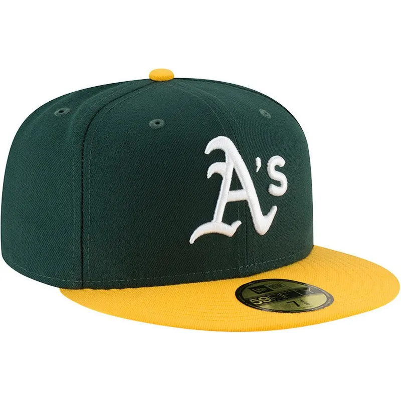 cappello-piatto-verde-e-giallo-aderente-59fifty-ac-perf-di-oakland-athletics-mlb-di-new-era