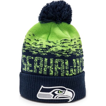 New Era Sport Cuff Seattle Seahawks NFL Navy Blue and Green [with Pompom] Beanie