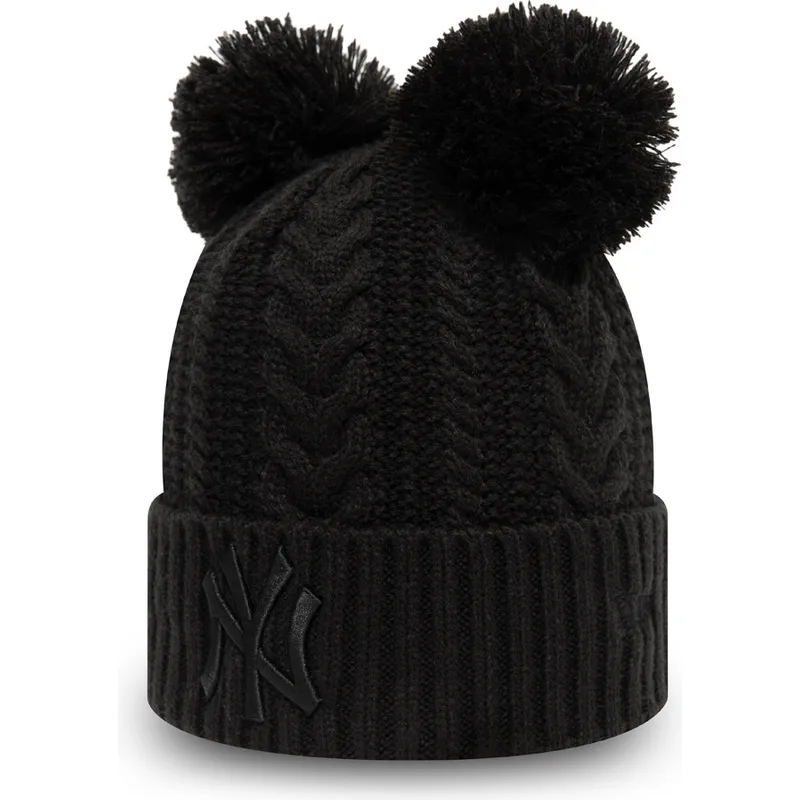 cappelli-pompon-nero-doble-knit-cuff-dei-new-york-yankees-mlb-di-new-era