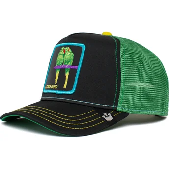 cappellino-trucker-nero-e-verde-pappagallo-inseparabile-love-bird-twitterpated-the-farm-di-goorin-bros