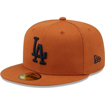 cappello-piatto-marrone-aderente-con-logo-blu-navy-59fifty-league-essential-dei-los-angeles-dodgers-mlb-di-new-era