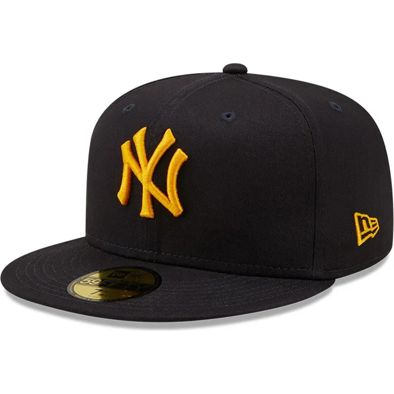 cappello-piatto-blu-navy-chiuso-con-logo-giallo-59fifty-league-essential-dei-new-york-yankees-mlb-di-new-era