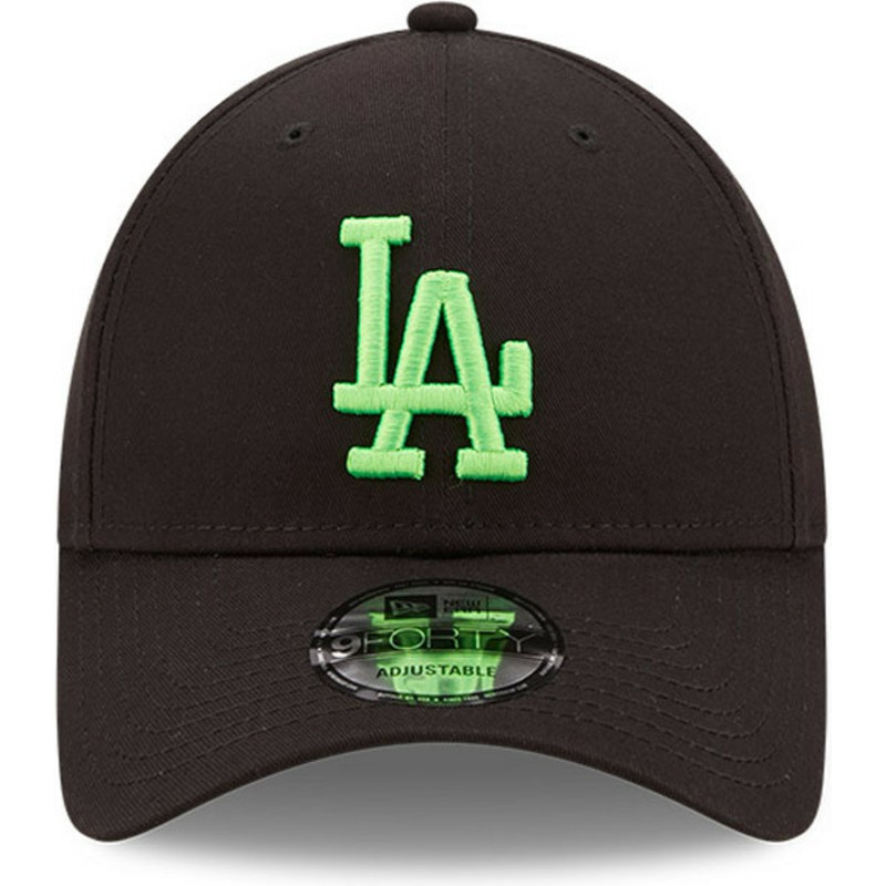 new-era-curved-brim-green-logo-9forty-neon-pack-los-angeles-dodgers-mlb-black-adjustable-cap