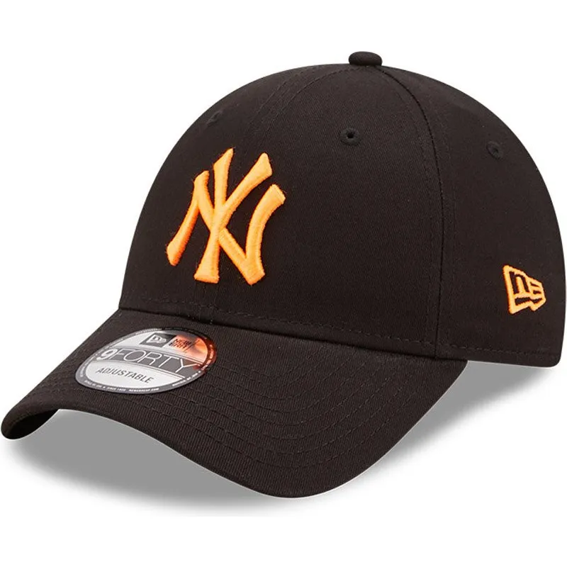 cappellino-curvo-nero-regolabile-con-logo-arancione-9forty-neon-pack-dei-new-york-yankees-mlb-di-new-era