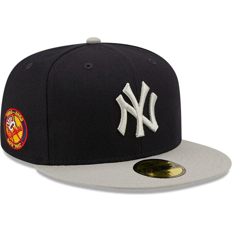 cappello-piatto-blu-marino-e-grigio-chiuso-59fifty-patch-laterale-di-new-york-yankees-mlb-di-new-era
