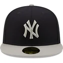cappello-piatto-blu-marino-e-grigio-chiuso-59fifty-patch-laterale-di-new-york-yankees-mlb-di-new-era