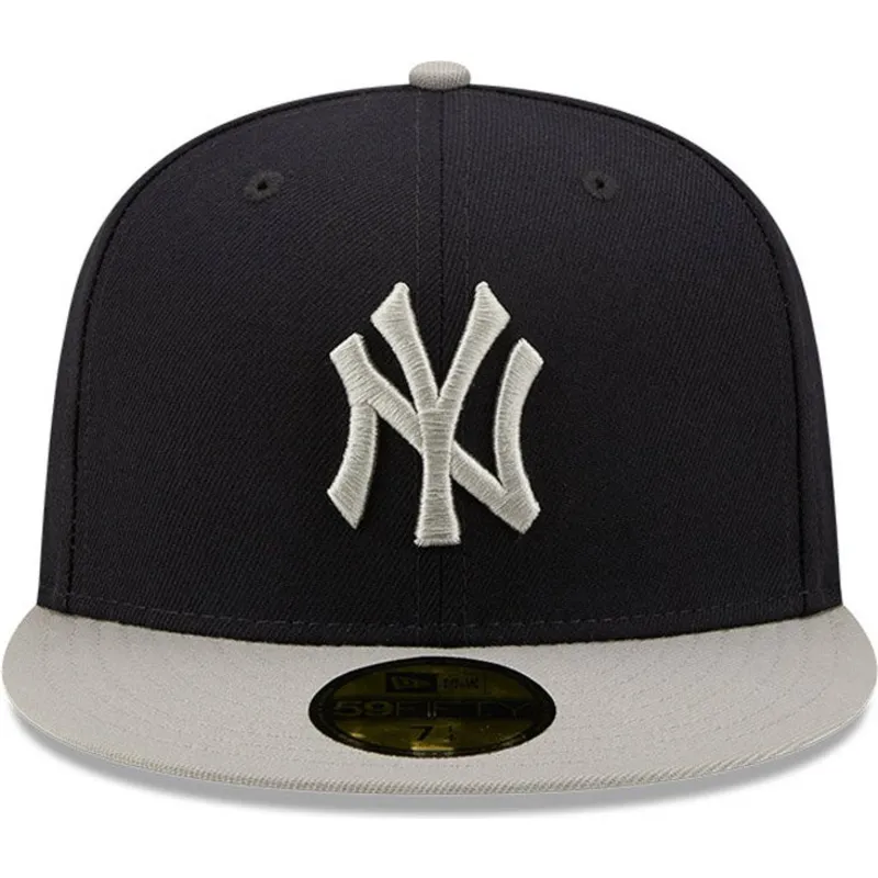 cappello-piatto-blu-marino-e-grigio-chiuso-59fifty-patch-laterale-di-new-york-yankees-mlb-di-new-era