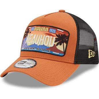 New Era Hawaii Keauhou A Frame License Plate Brown Trucker Hat