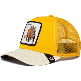gorra-trucker-gialla-e-bianca-dinosauro-stegosaurus-defense-roofed-lizard-the-farm-di-goorin-bros